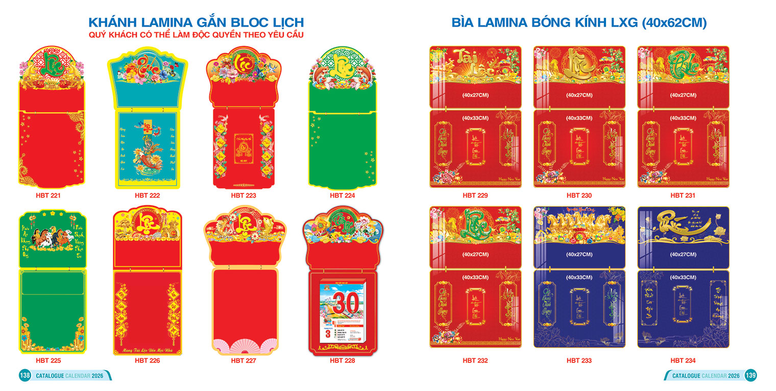 Khánh Lamina Gắn BLốc  Lịch - Bìa Lamina Bóng Kính LXG