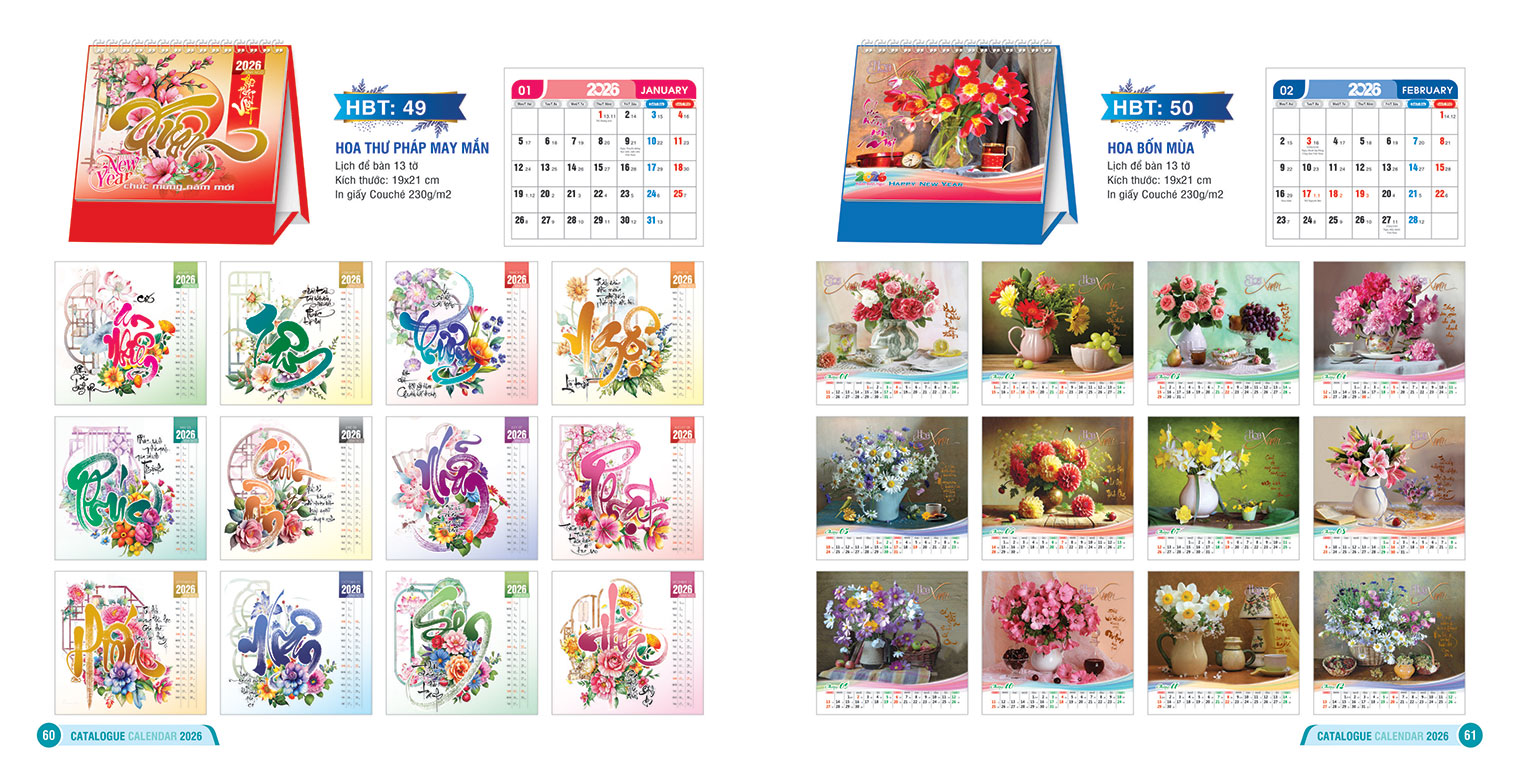 LỊCH ĐỂ BÀN 13 TỜ