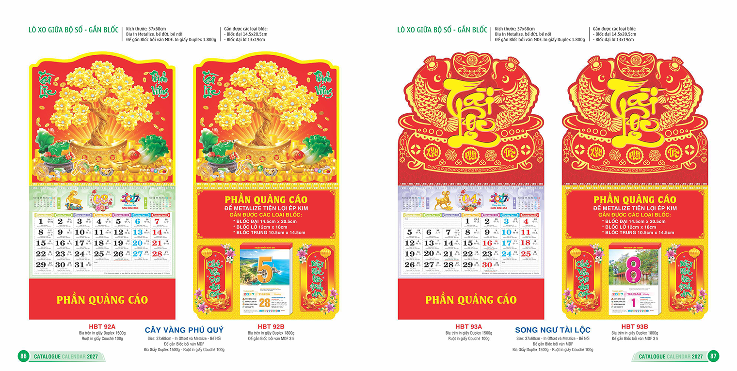 LỊCH LÒ XO GIỮA BỘ SỐ - GẮN BLỐC