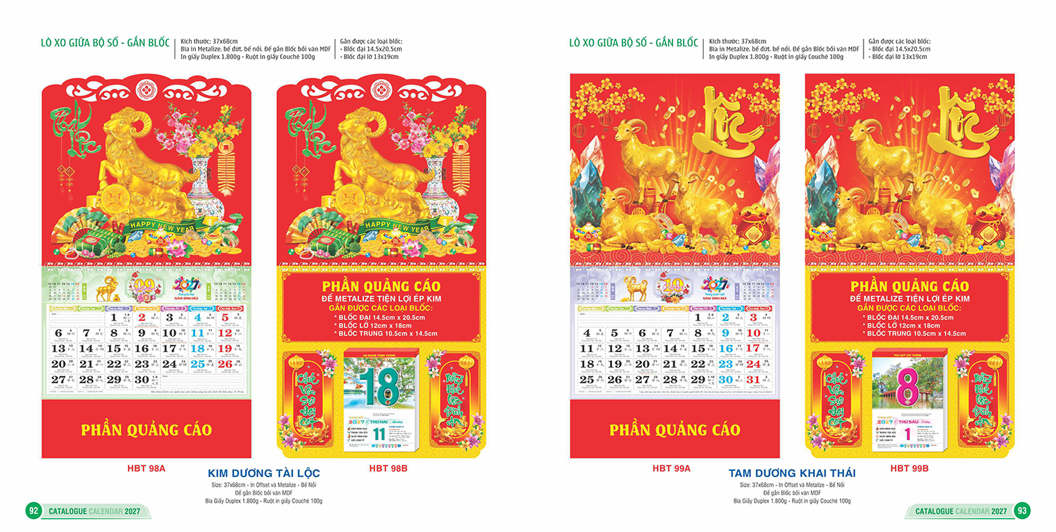 LỊCH LÒ XO GIỮA BỘ SỐ - GẮN BLỐC