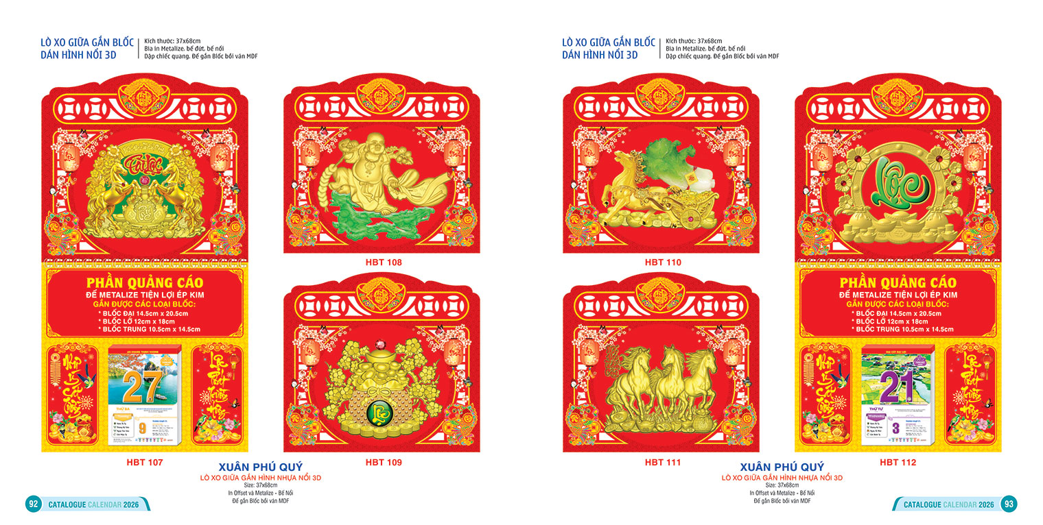 Lịch Lò Xo Giữa Gắn Blốc - Dán Hình Nổi 3D